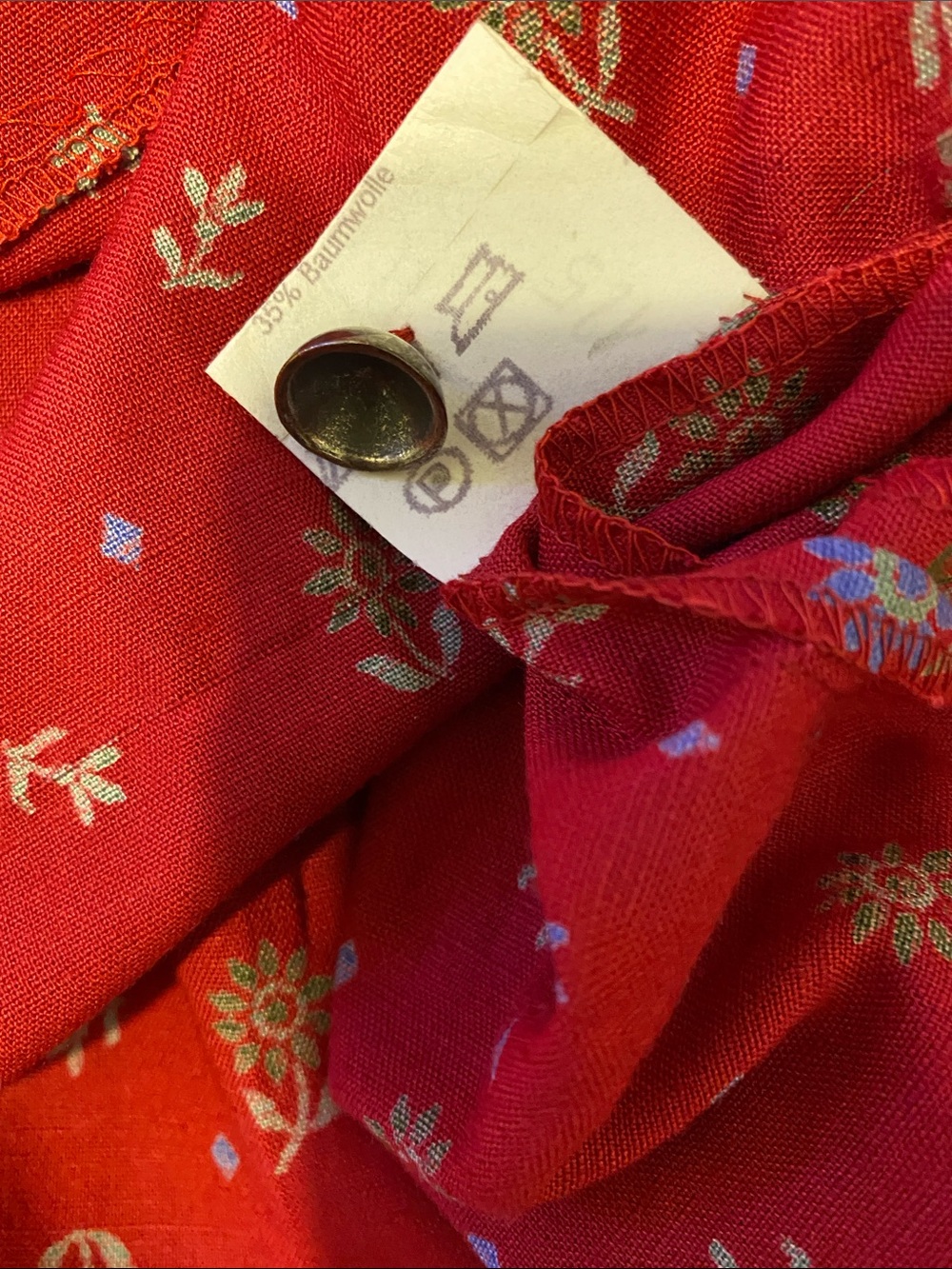 Red Floral Maxi Dirndl Dress with Button Front, traditional German dress - Picture 8 of 11